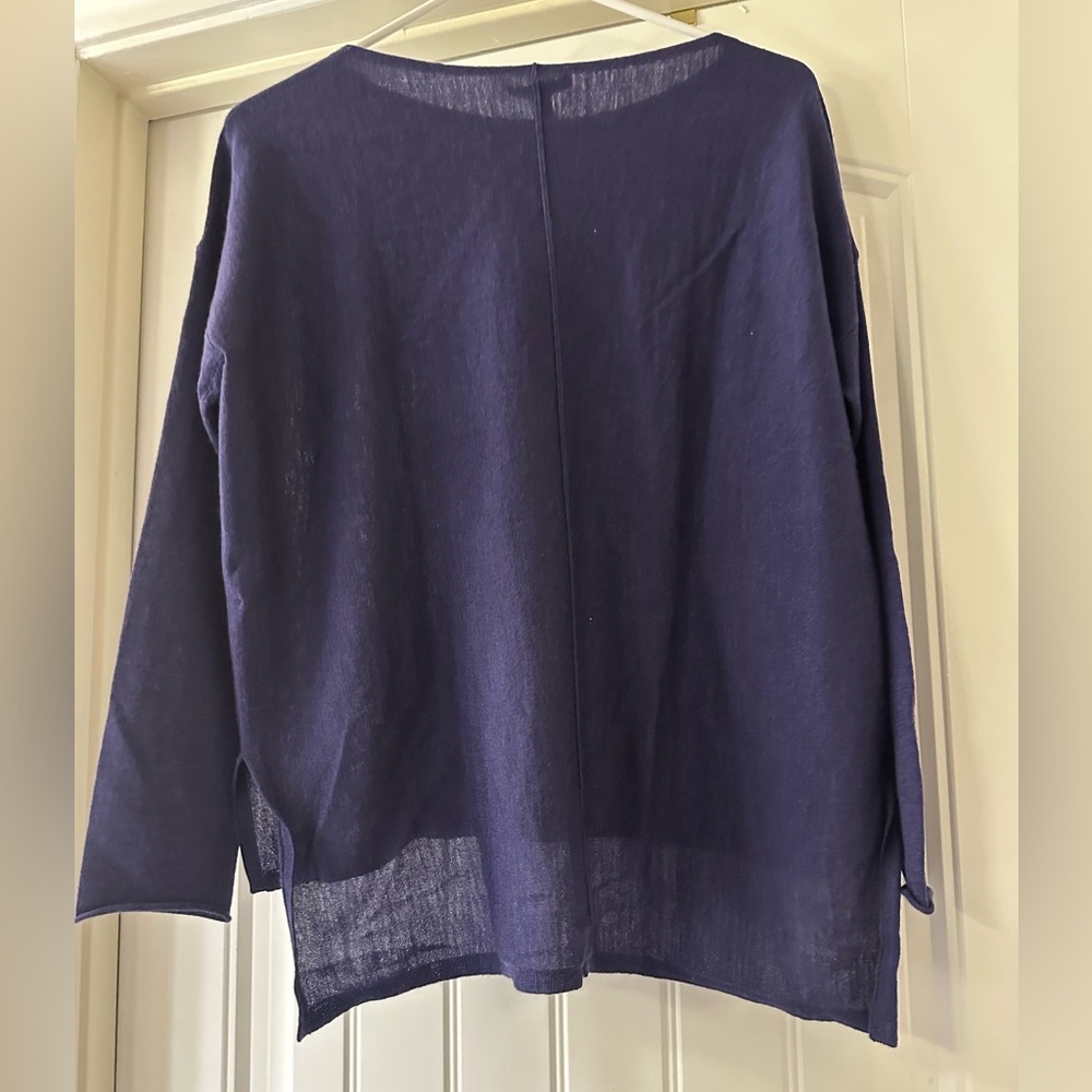 Eileen Fisher purple/ Navy fine merino wool Blend Scoop Neck Pullover - Picture 2 of 4